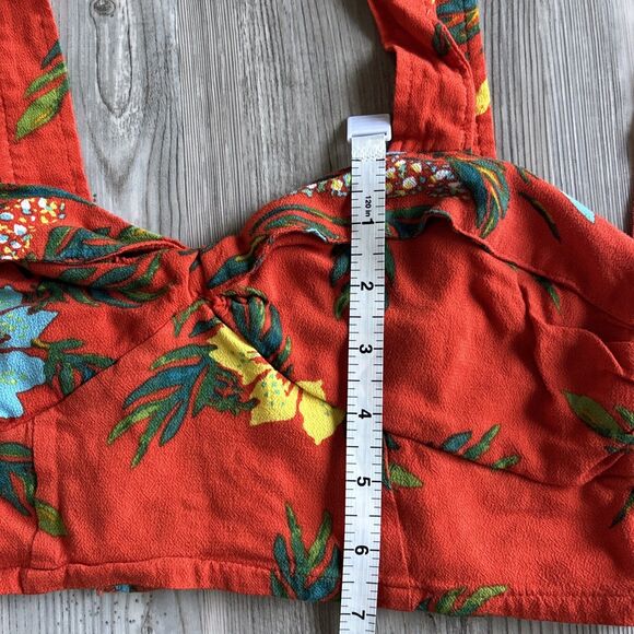 Free People Floral Print Rayon Wide Strap Tank Crop Top Size 4 - Picture 8 of 8